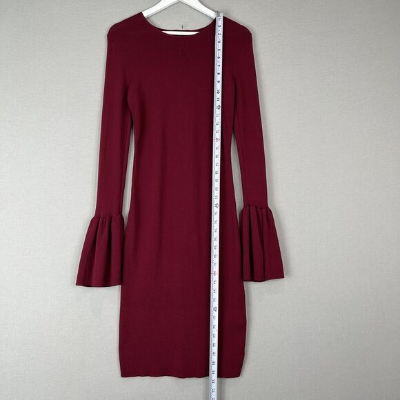 Bardot Arabella Sweater Dress Womens Medium Burgendy Bell Sleeve Holiday Preppy - Picture 4 of 15